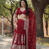 Red Occasionally Embroidered Lehenga