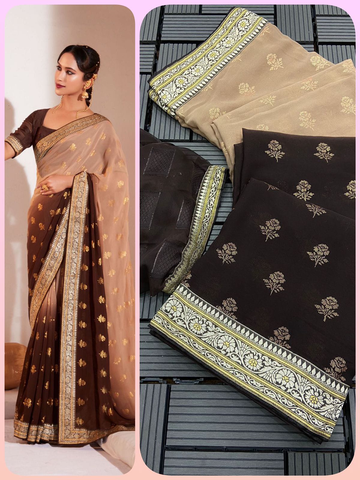 Two Tone Heavy Georgette Fabric All Over Saree Foil Print