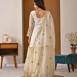 White Designer Embroidered Top Sharara