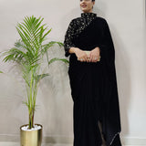 Beautifull Black Sequance  Jacket Style Saree