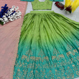 Festive Parrot Green Chinon Lehenga