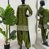 Fabulous Dhoti Style Olive Suit