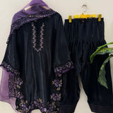 Beautiful Black Embroidered Roman Silk Suit