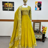 Yellow faux georgette gown