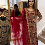 Red Luxurious Embroidered Suit