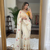 Elegant  Floral Embroidery Silk Saree