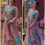 Pink Floral Print Anarkali Gown