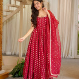 Patrywear Red Embroidered Anarkali Gown