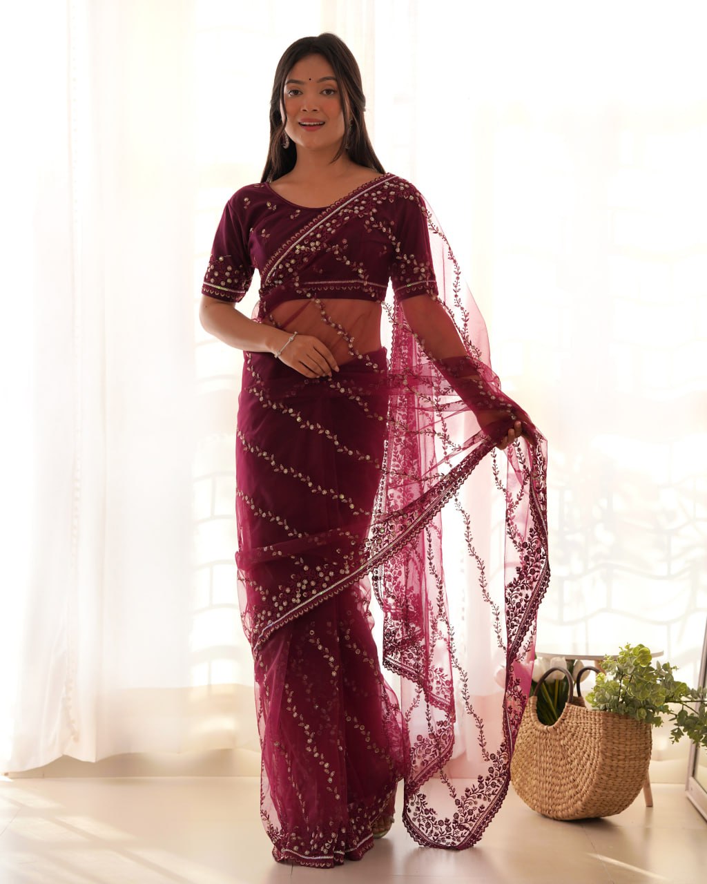 Beautifull Butterfly Net Saree