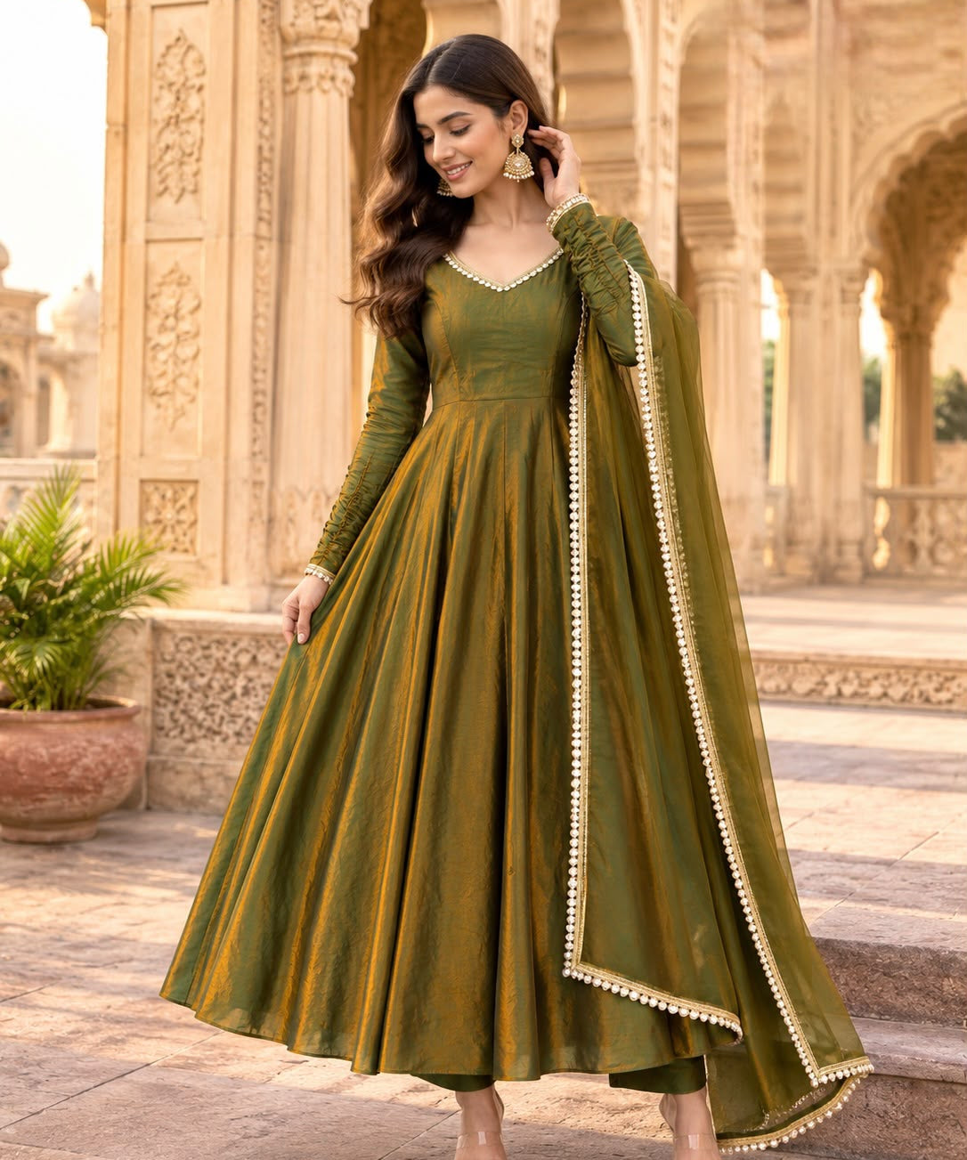 Lovely Fendy Silk Anarkali Gown