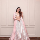 PINK Satin silk padding lehnga