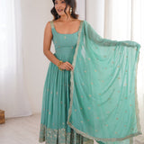Stylish Sky Blue Gerogette Gown