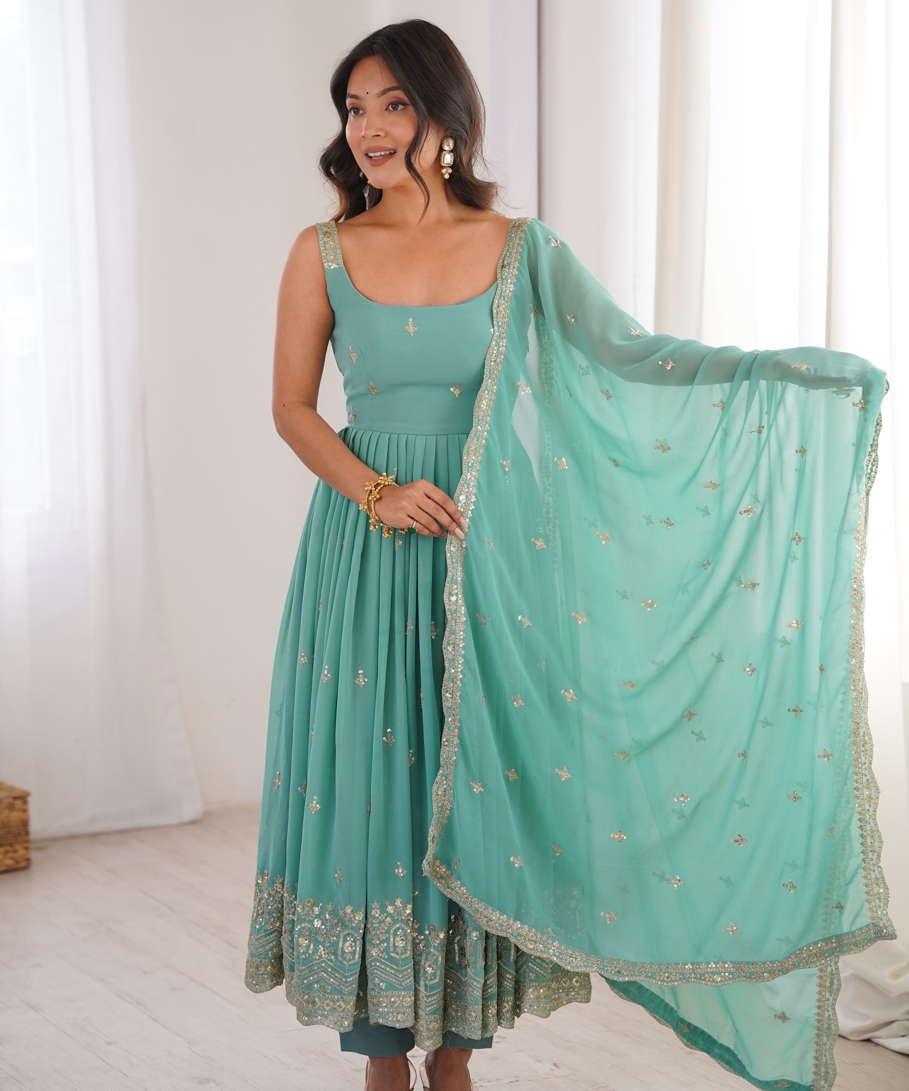Stylish Sky Blue Gerogette Gown