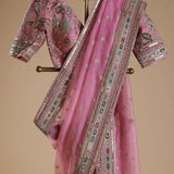 Pink Beautiful Designer Organza Saree