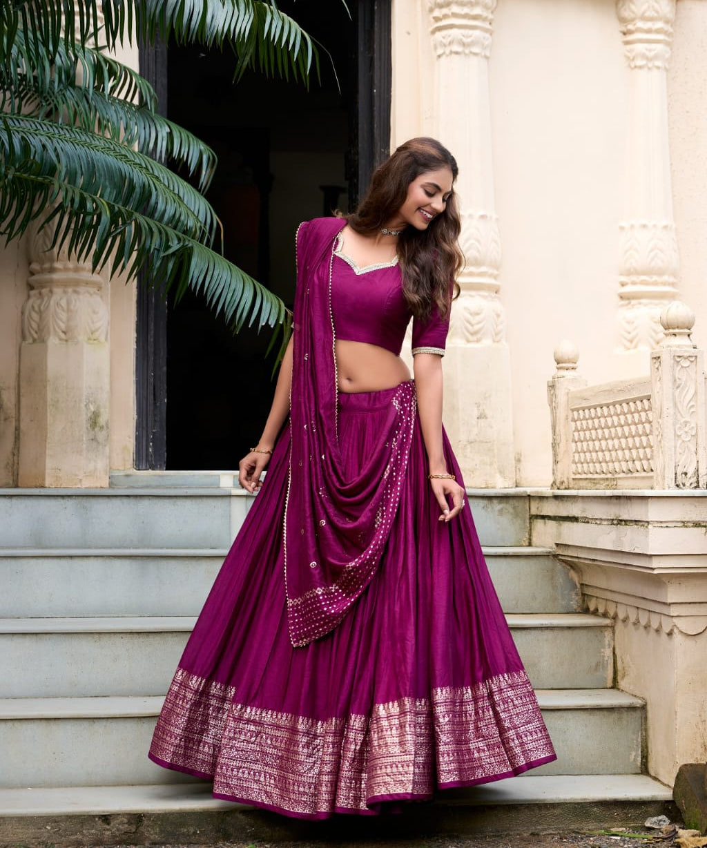 Crafted Pure Chanderi Plain Lehenga