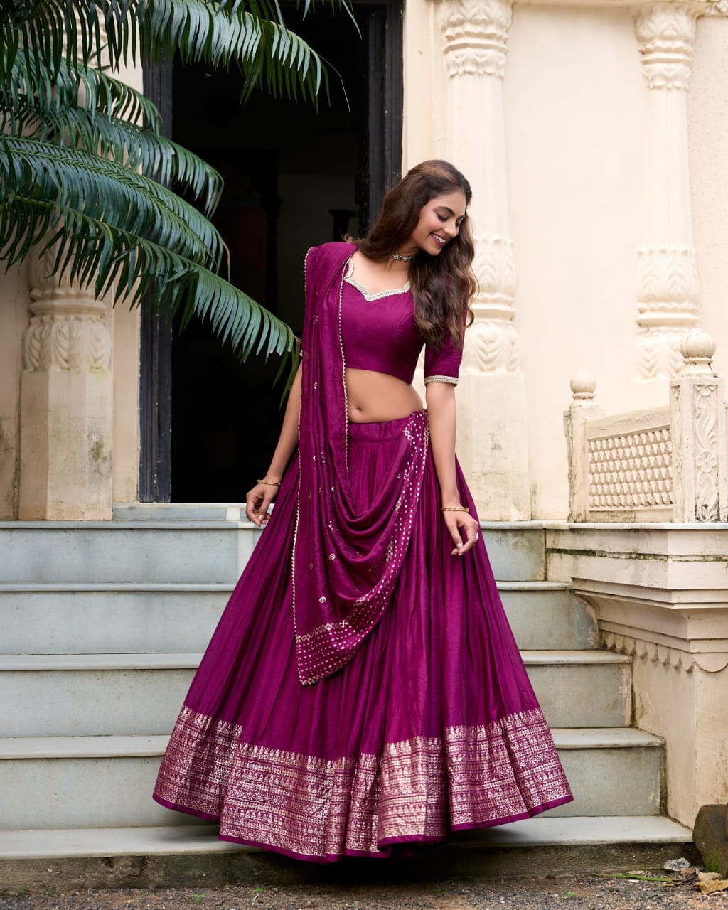 Crafted Pure Chanderi Plain Lehenga