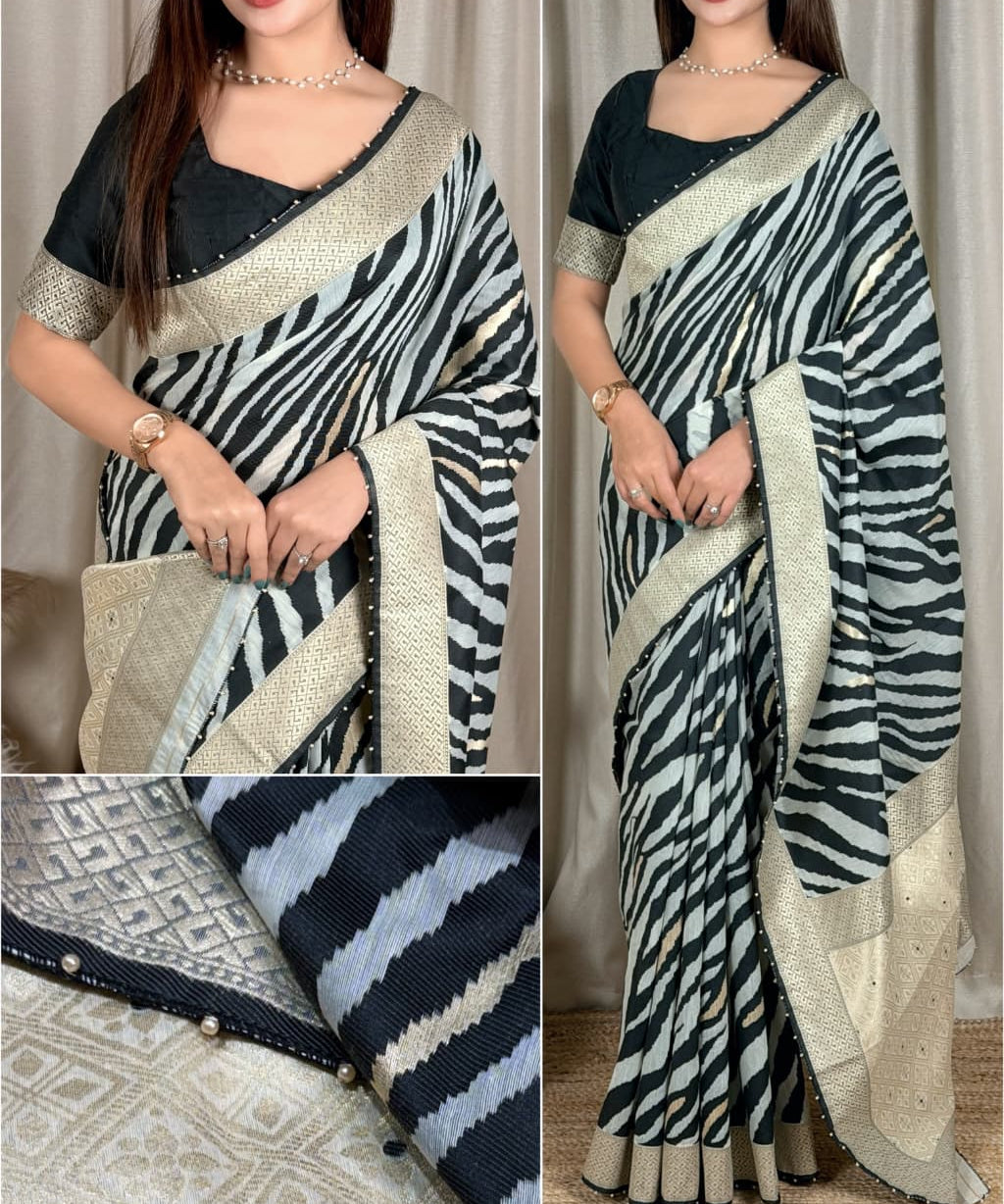 Charming Zebra Print Cotton Saree