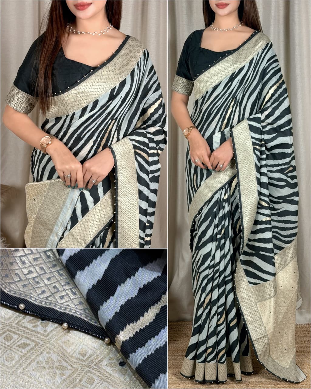 Charming Zebra Print Cotton Saree