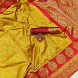 Golden Yellow Soft Lichi Silk Saree