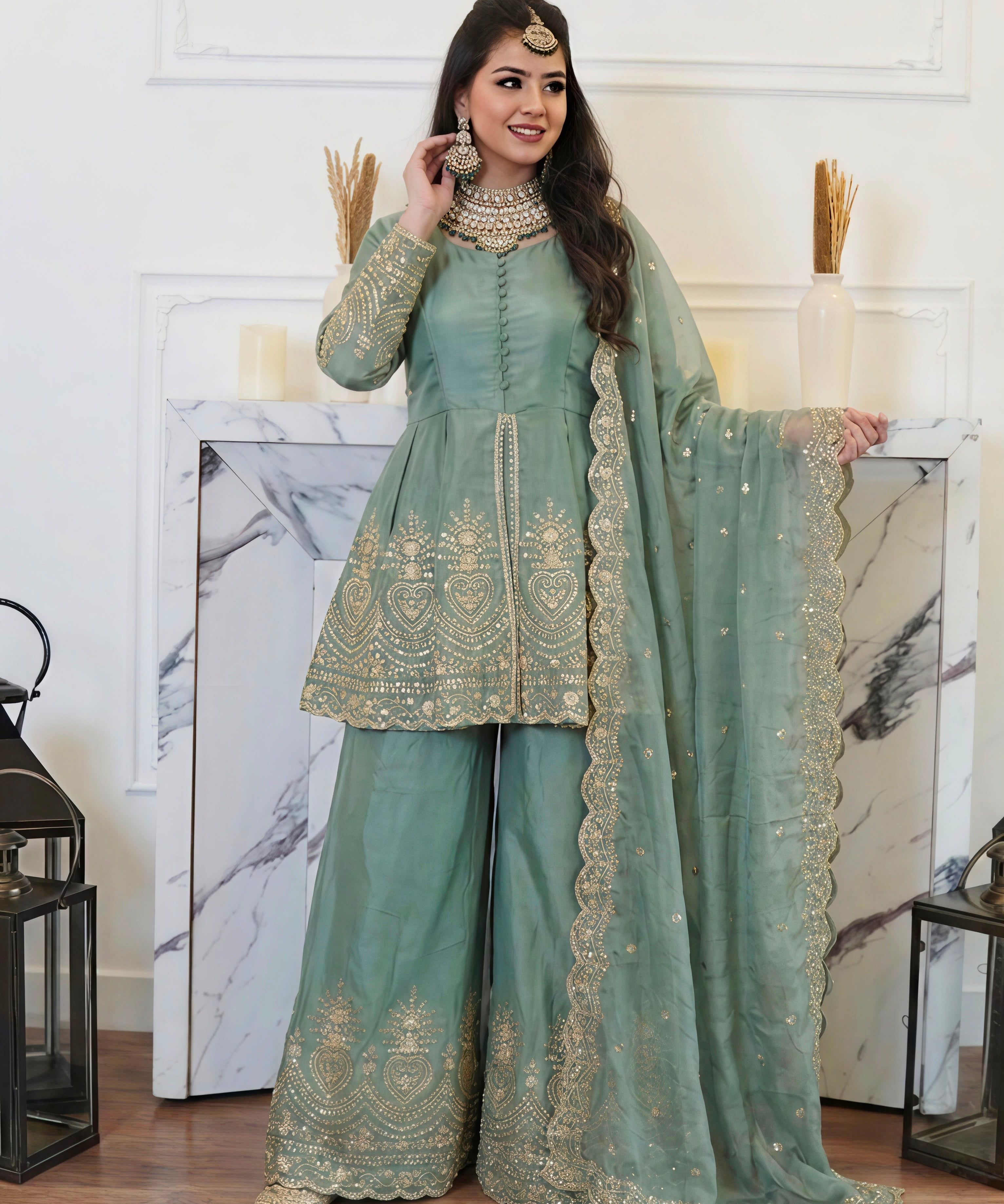Ethnic Fendy Silk Top Plazzo