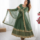 Olive Green Georgette Anarkali Gown