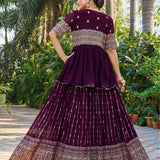 Wine Heavy Wedding Koti Lehenga