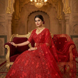 Reddish Net Embroidered Lehenga Choli