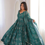 Green Printed Anarkali Gown Set