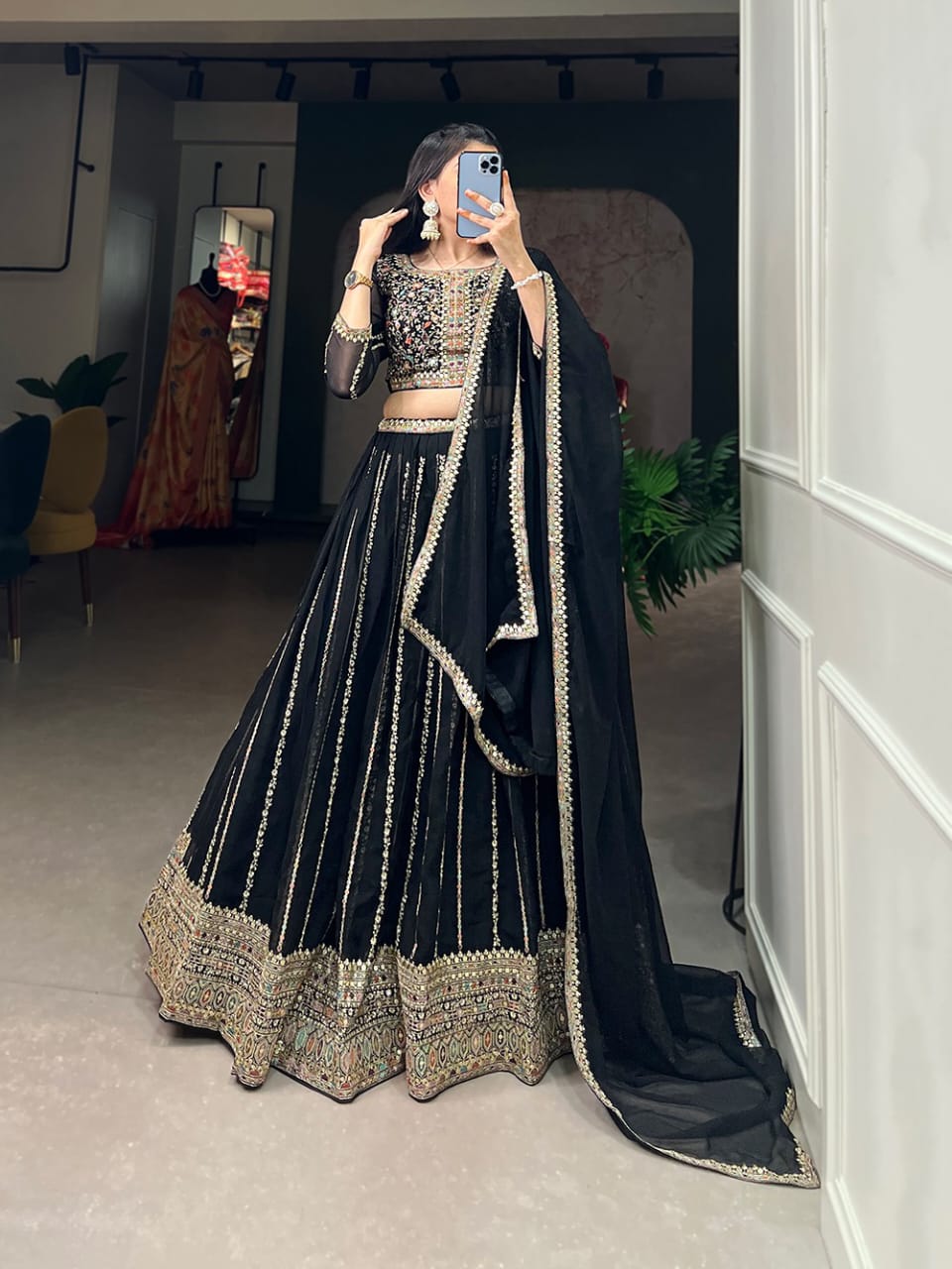 Intricate Black Embroidered  Lehenga Choli