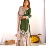 Olive Designer Pakistani Straight Suit