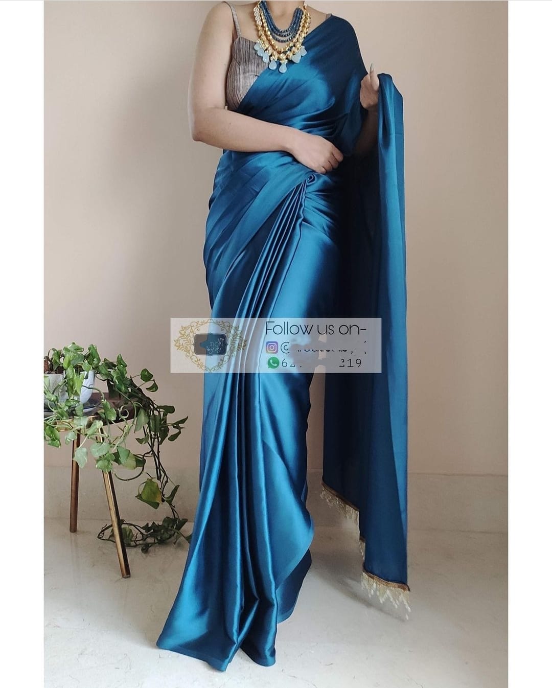 Beautifull Satin Saree With Lace Border