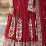 Trending Maroon Embroidered Flaired Lehenga