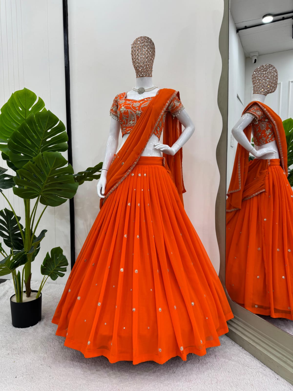 Orange Faux Georgette Lehenga Choli