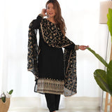 Blooming Black Silk Kurta