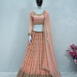 Peach Heavy Enbrodiery Lehenga