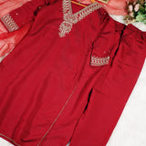 Reddish Roman Silk Straight Kurta