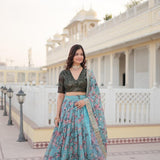 Premium Digital Printed Russian Silk Fabric Lehenga choli