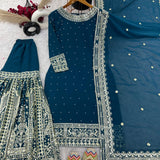 Blueish Embroidered Top Gharara