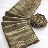 Shiny Soft Satin Silk Gold Zari Saree
