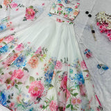 White Flower Print Indo Lehenga