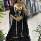 Black Shrug Heavy Indo Lehenga