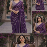 Purple Real Mirror Work Saree