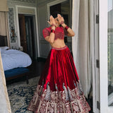 Maroon Bridal Velvet Lehenga Choli