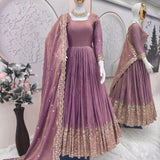 Peach Fandy Silk Anarkali Gown