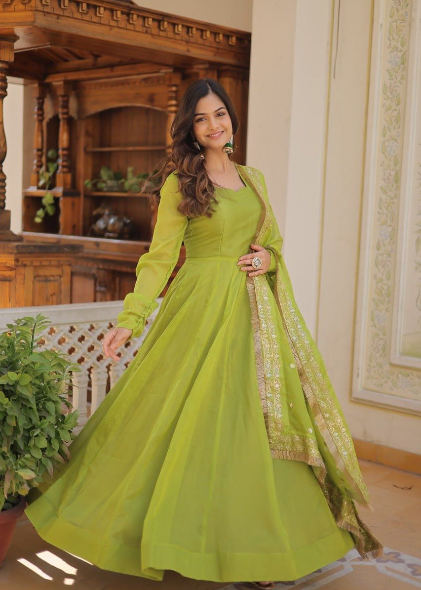 Attractive Russian Silk Anarkali Gown