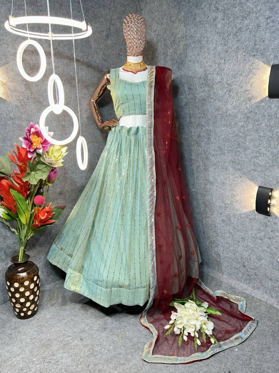 dresses pleated glitter fabric Lehenga choli