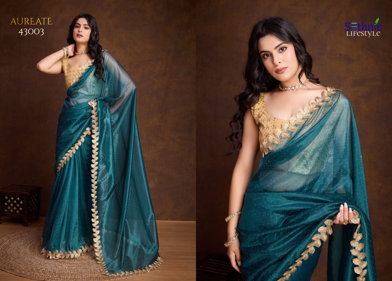 Crafted Cutwork Golden Sequance Saree