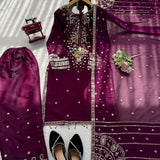 Wine Sparkle Roman Silk Straight Suit