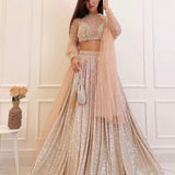 PEACH  satin silk padding lehnga of