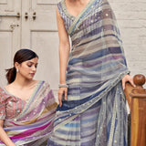 Premium Striped Digital Printed Saree